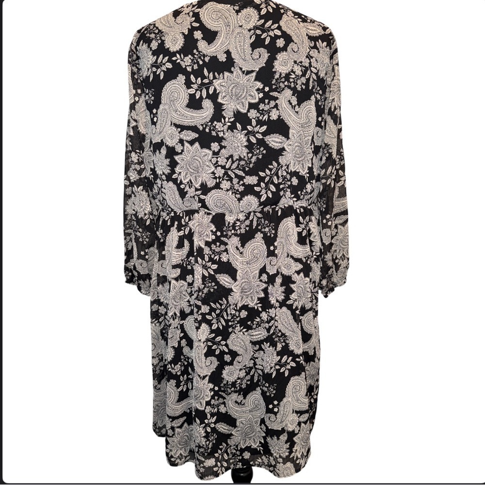 Primark Black and Gray Paisley Print Tie Front Dress Size 10 - Picture 6 of 9